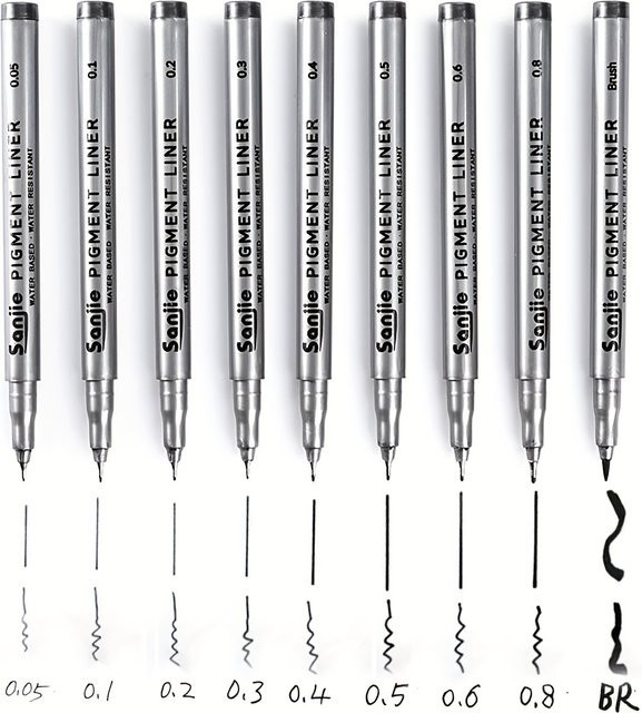 9 Stück wasserfeste Fineliner in Schwarz für Kunst und Schule - Bild 1