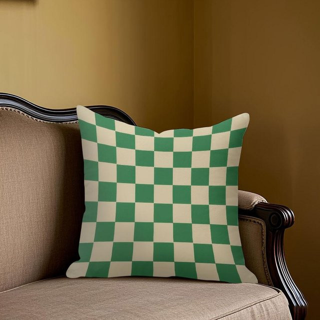 Potdemiel Jacquard-Kissenhülle mit Karomuster in Grün und Blau, B/H: 40 x 40 cm - Bild 1