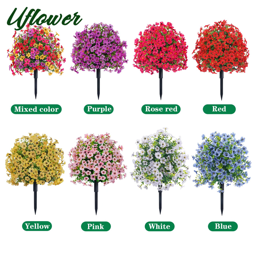Uflower UV-beständige künstliche Blumenkugeln in Violett mit Pfählen für Garten und Dekoration - Bild 3