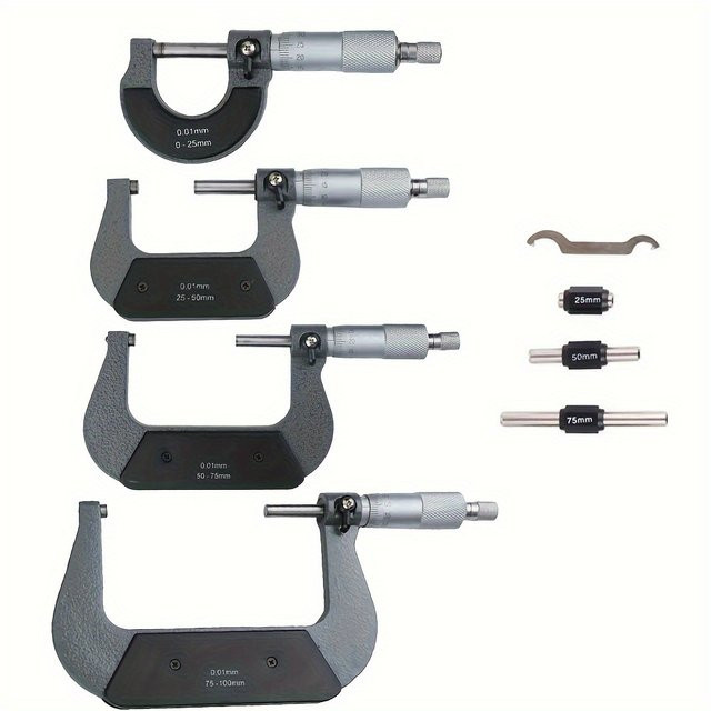 ETOPOO Außenmikrometer-Set Mechanische Messwerkzeuge in Silber mit verschiedenen Messbereichen von 0-25mm bis 75-100mm - Bild 1