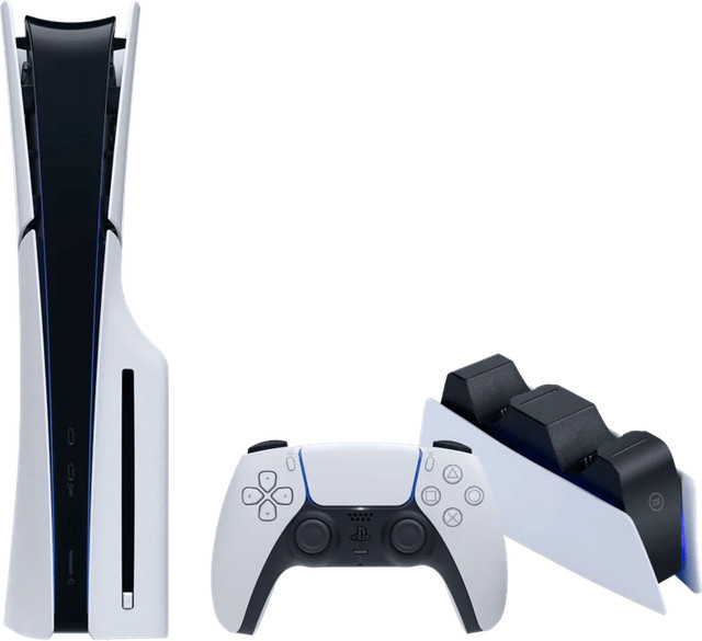 Sony PlayStation 5 Slim Spielkonsole mit Laufwerk und Ladestation in Weiß für 4K UHD - Bild 1