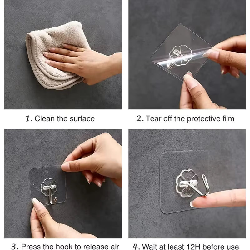 100 Stück selbstklebende Wandhaken, transparent, rutschfest und spurlos, inklusive Haken für Badezimmer und Küche - Bild 3