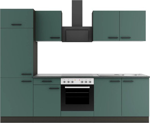 OPTIFIT Verona405 Küchenzeile in Steingrün, Breite: 270 cm, modernes Design mit mattierter Oberfläche - Bild 1