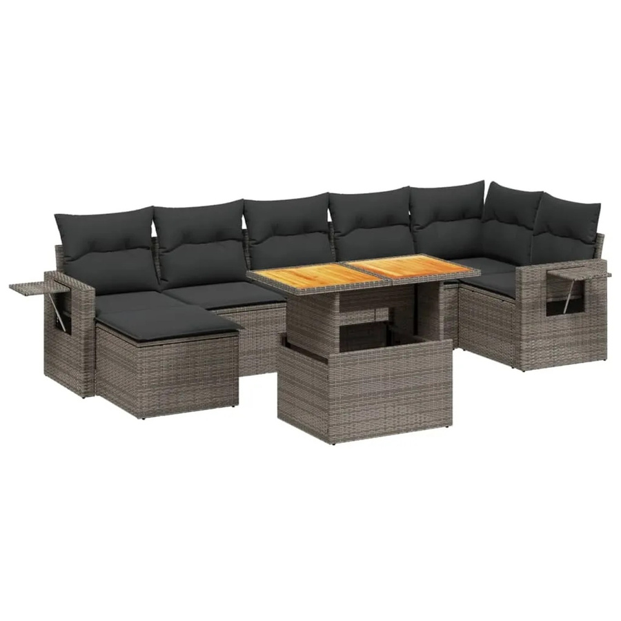 vidaXL 8-teilige Garten-Sofagarnitur aus Poly-Rattan mit Kissen in Grau - Bild 2