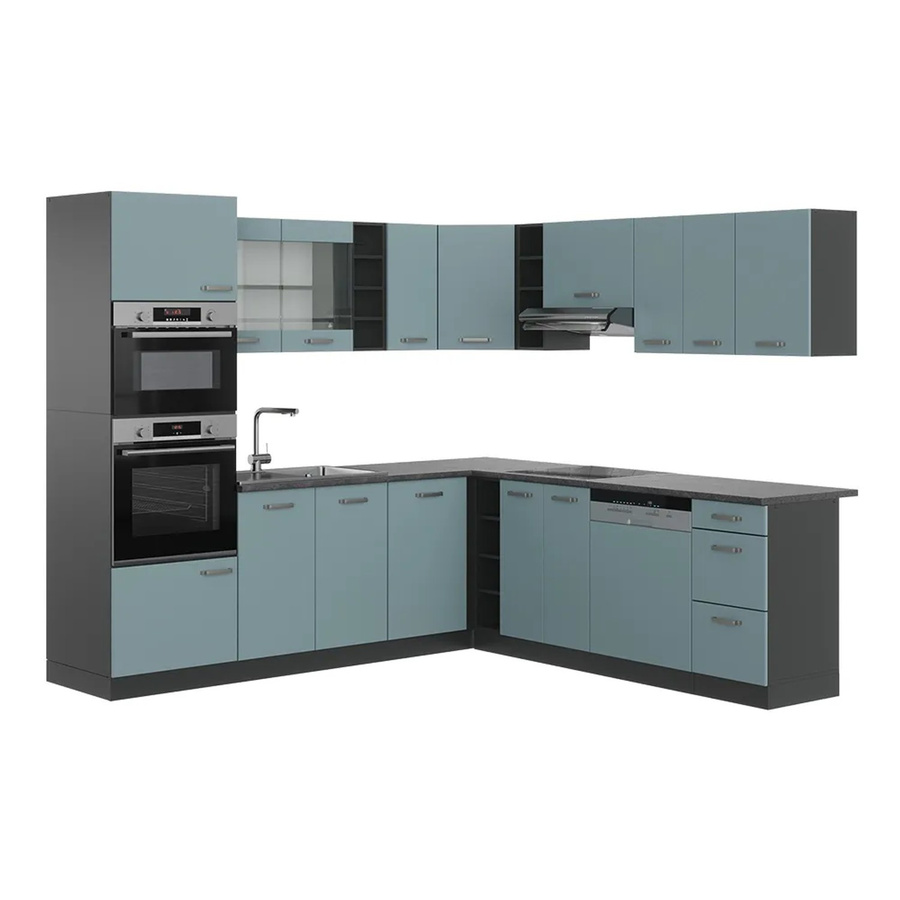 Vicco R-Line Eckküche in Blau-Grau und Anthrazit, moderne Küchenzeile mit Hochglanzfronten, B/T/H: 237 x 247 x 81,6 cm - Bild 2