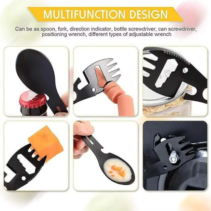 LISM Multifunktions-Spork aus Edelstahl in Schwarz Matt mit Dosenöffner und Flaschenöffner als tragbares Camping-Multitool - Bild 5