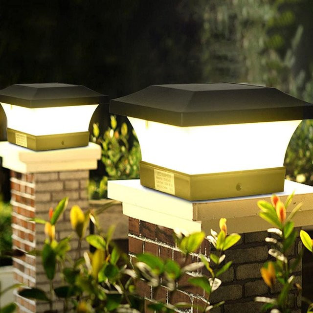 Crepow Solar-Pfostenleuchte LED für Garten und Außenbereich, IP65 wasserdicht, Schwarz - Bild 1