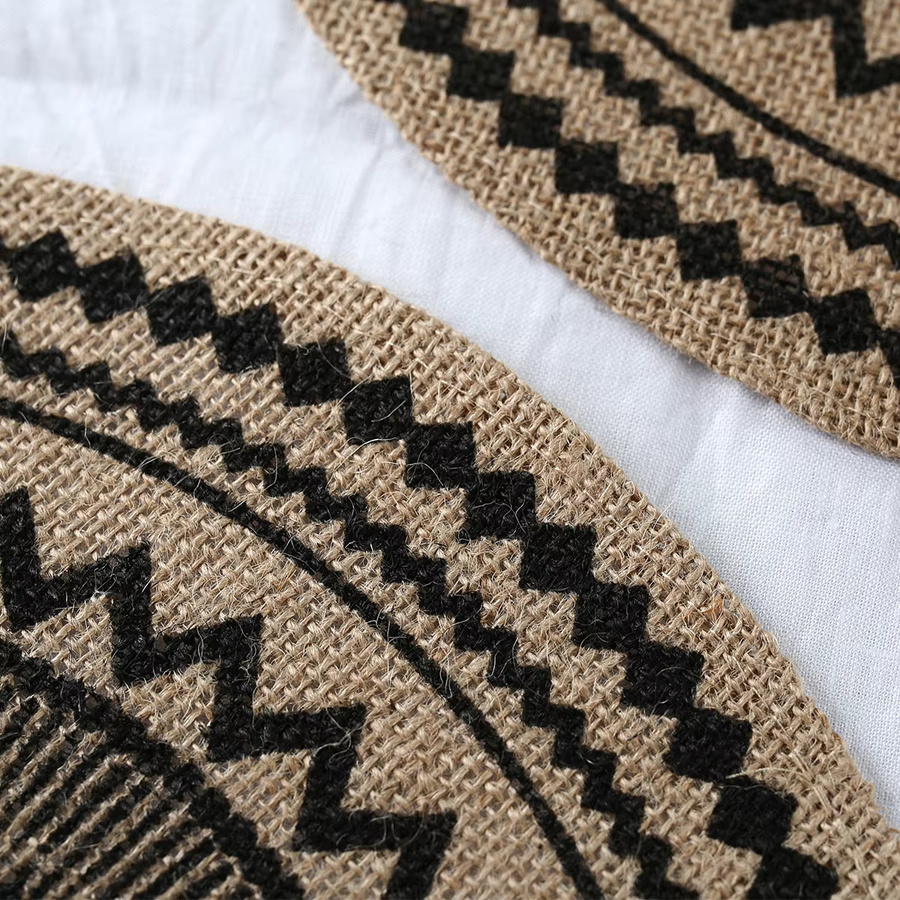 Boho Jute Tischset mit Wellenmuster in Beige und Schwarz, rund und hitzebeständig - Bild 3