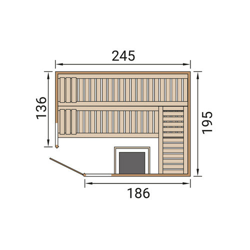 WEKA Massivholzelementsauna Kemi Eck 2 in Braun mit 9 kW Ofen, externer Steuerung, BioS Glastür und 2 Fenstern für 4 Personen - Bild 3