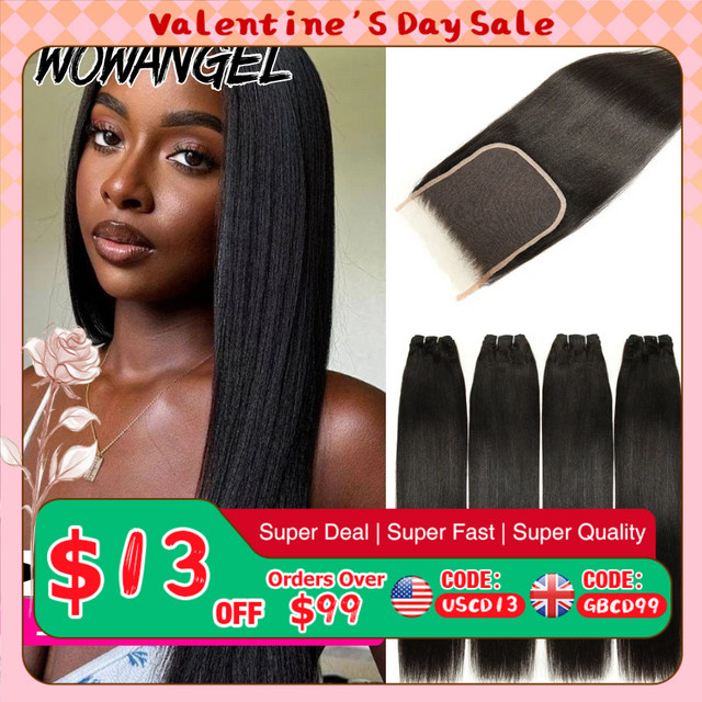 wowangel Haarverlängerung Yaki Straight HD Lace Frontal, Brasilianisches Echthaar - Bild 1