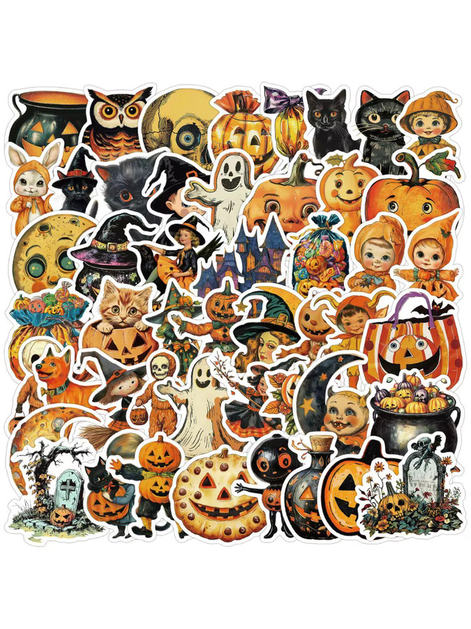 50 Stück Halloween-Graffiti-Aufkleber im nordischen Stil, wasserfeste Dekoration für Wasserbecher, Telefon und Skateboard, Mehrfarbig - Bild 5