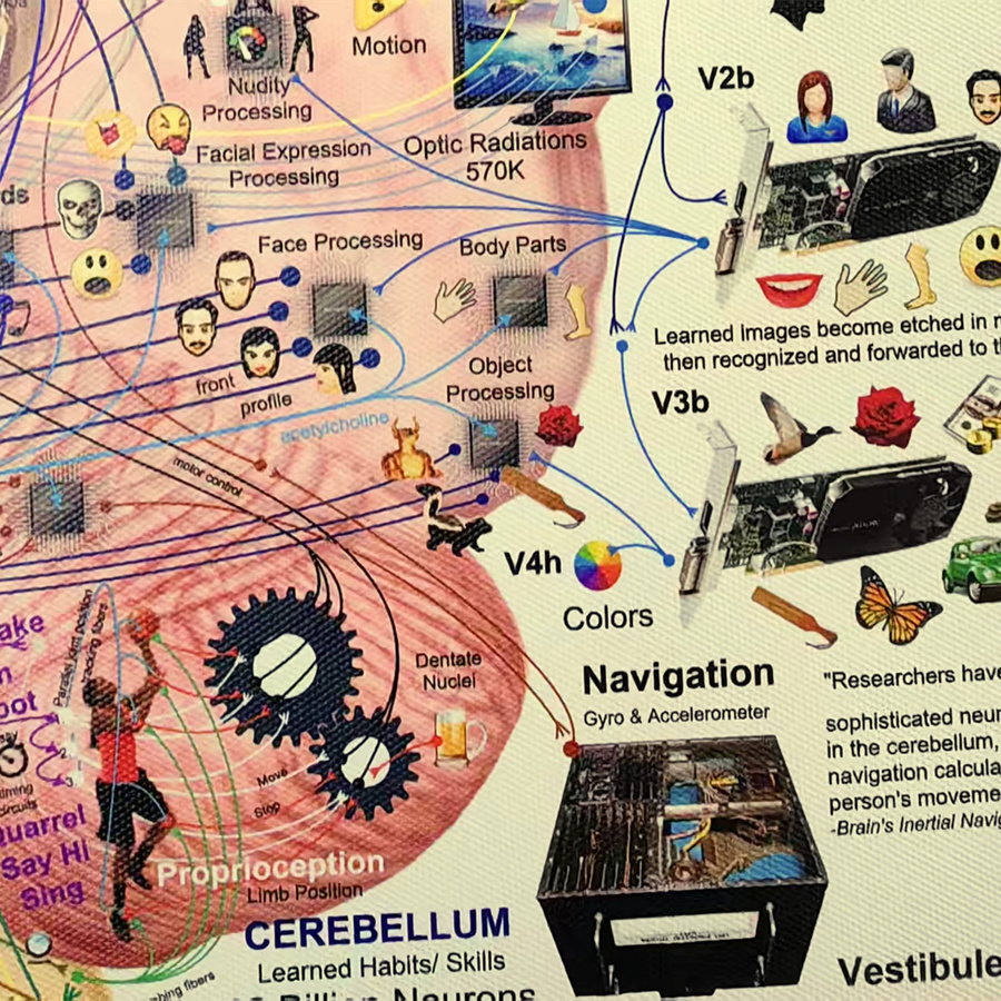 LOSICOE Wandkunst Leinwandgemälde mit Infografikstruktur des Gehirns in Mehrfarbig - Bild 2