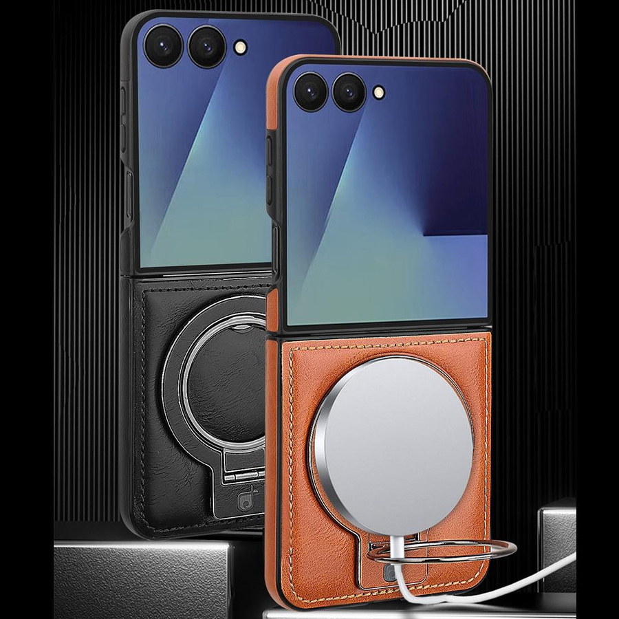 Magnetische Leder Klapphülle für Samsung Galaxy Z Flip 7 6 5 4 3 mit kabellosem Laden und Ringhalterung - Bild 2
