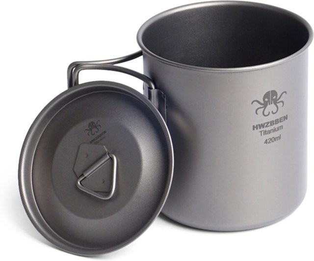 TOMTOP JMS Titanbecher mit faltbaren Griffen in Grau, 420 ml - Bild 1