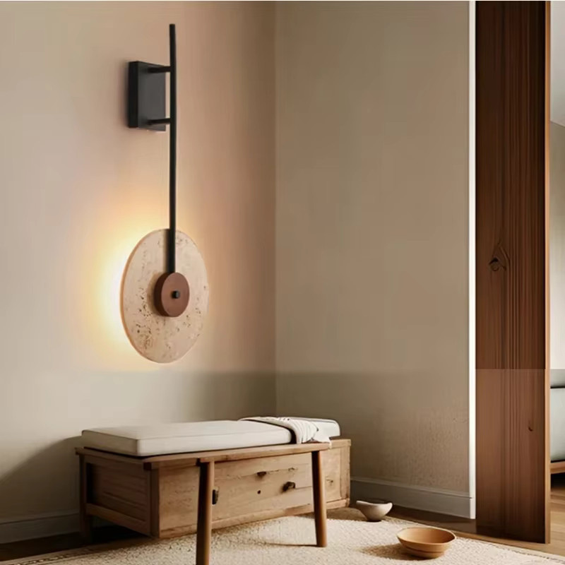 Pumous Wandleuchte aus gelbem Travertin im Wabi-Sabi-Stil für Wohnzimmer und Schlafzimmer - Bild 2