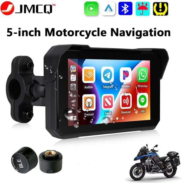 Jansite Tragbares 5-Zoll Motorrad-GPS-Navigationsgerät in Schwarz mit kabellosem CarPlay, Android Auto und Bluetooth 5.0, IP67 wasserdicht mit IPS-Bildschirm - Bild 1