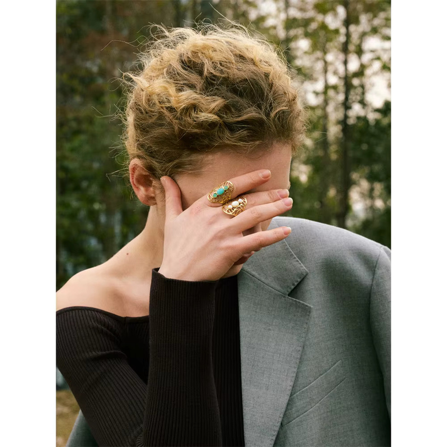 Yhpup Ring, Edelstahl, Gold, Naturstein, Damen - Bild 2