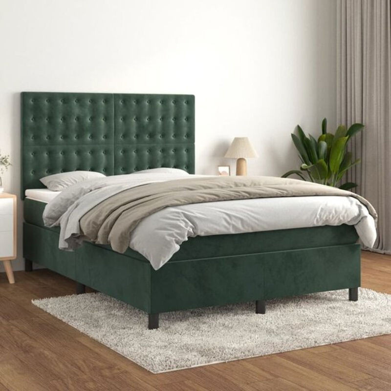 Vidaxl Boxspringbett mit Matratze aus Samt in Grün, B/T/H: 140 x 200 x 128 cm - Bild 1