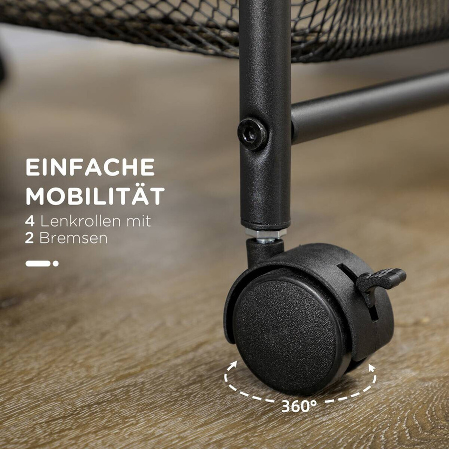 HOMCOM Rollwagen in Schwarz aus Spanplatte und Metall, modern und matt, B/H/L: 31 x 41,5 x 66 cm - Bild 4