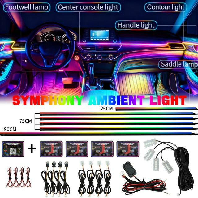 WUMFIRE RGB Symphony LED Ambientebeleuchtung für den Auto-Innenraum mit APP-Steuerung und Acryl-Lichtleiterstreifen in Multicolour - Bild 1
