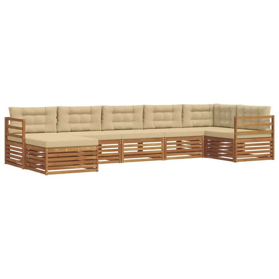 vidaXL Sofagarnitur 7-teilig aus Massivholz Akazie in Natur und Beige mit L-Form und wetterfesten Kissen - Bild 2