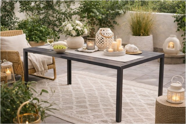 Möbel direkt online Gartentisch in Schwarz mit Metallgestell und Holzoptik, B/T/H: 150 x 90 x 75 cm - Bild 1