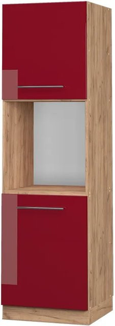 Vicco Herdumbauschrank Fame-Line Bordeaux Hochglanz Goldkraft Eiche mit Soft-Close-Türen und offenen Regalen B/T/H: 60,03 x 58,0 x 206,0 cm - Bild 1