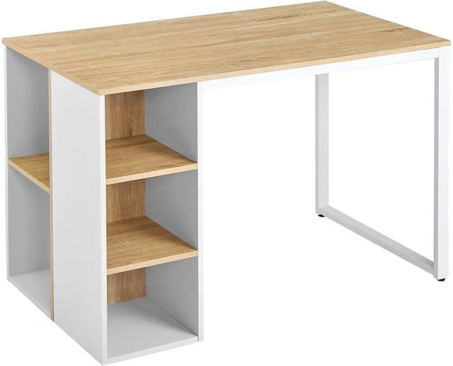 Costway Computer Schreibtisch in modernem Design mit Metallrahmen und MDF-Elementen in Weiß und Beige - Bild 1