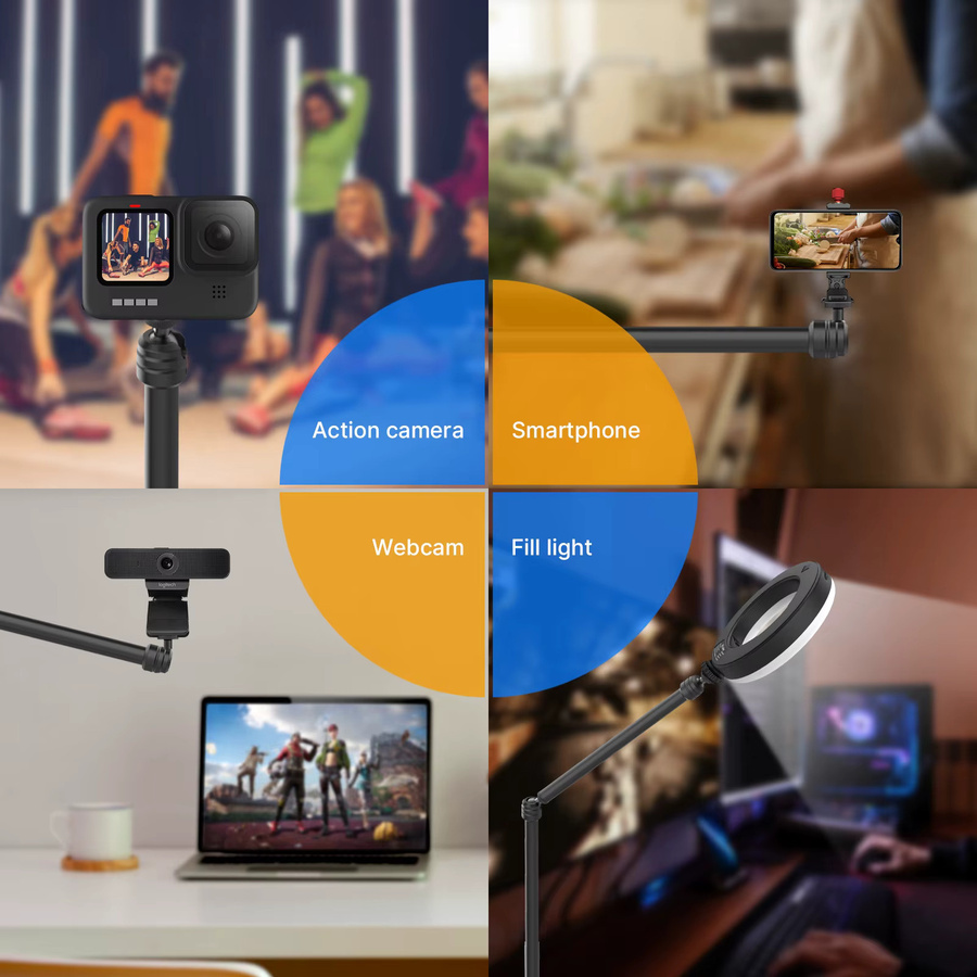 Ulanzi LS08 Flexible Overhead-Kamerahalterung in Schwarz für Schreibtisch, Webcam-Ständer und Mikrofonarm für Tischfotografie und Videografie - Bild 4
