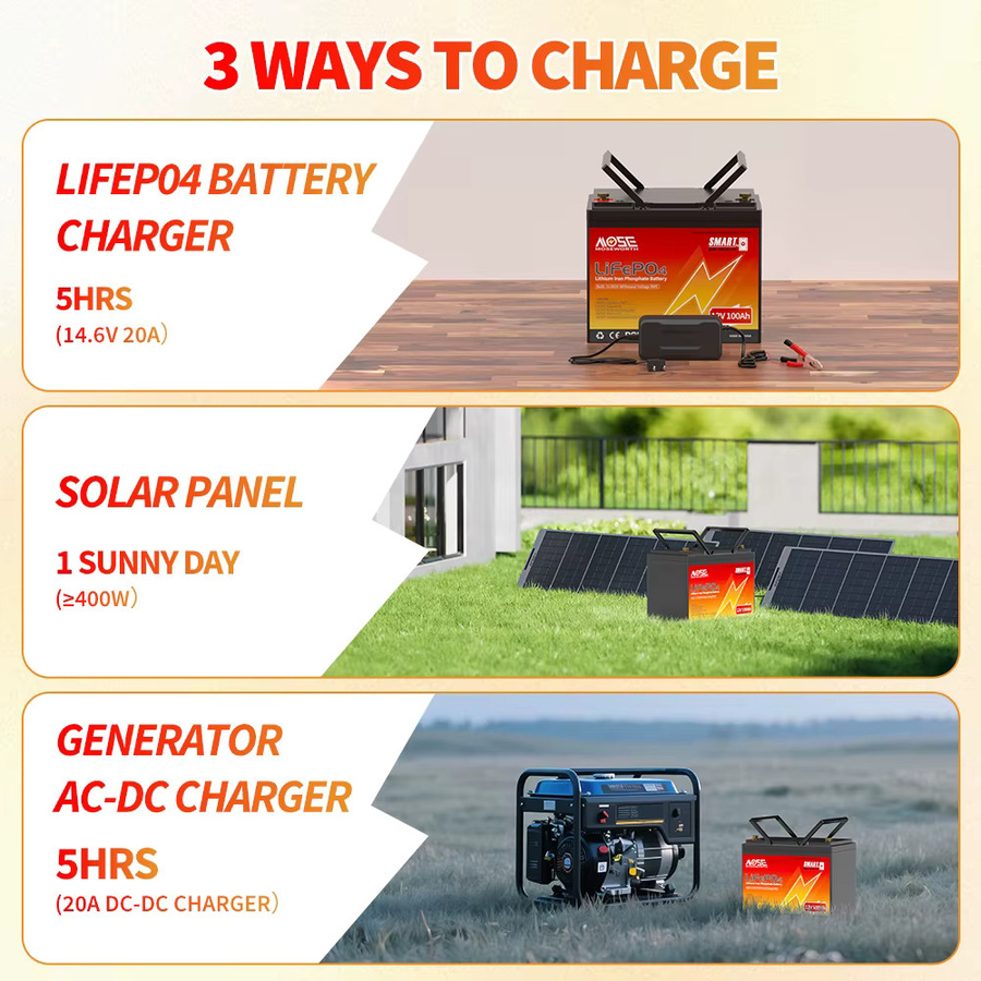 MOSEWORTH LiFePO4 Lithium-Batterie 12V 100Ah mit Bluetooth und 100A BMS in Schwarz - Bild 7