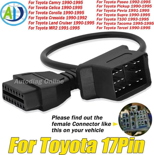 OBD2-Diagnosekabel 17-polig auf 16-polig für Toyota Camry, Celica, Corolla, Cressida und Pickup in Schwarz - Bild 1