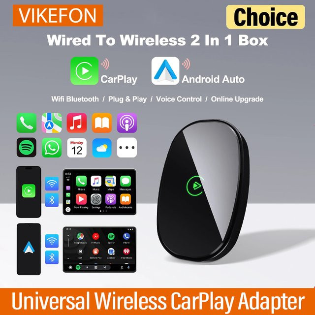 VIKEFON Kabelloser CarPlay und Android Auto Adapter Smart Mini Box in Schwarz für Plug-and-Play-Verbindung - Bild 1