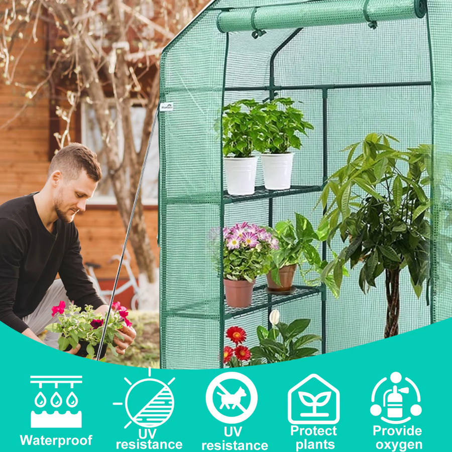 Wasserdichte PE-Gewächshausabdeckung mit Reißverschluss und Tür, UV-beständige Ersatzabdeckung für kleine Gewächshäuser, transparent - Bild 3
