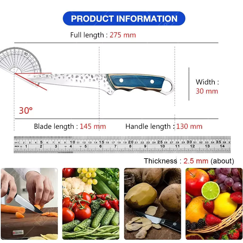 WXCOO Handgeschmiedetes Ausbeinmesser aus Holz mit multifunktionaler Schneidefunktion für Fleisch und Obst - Bild 5