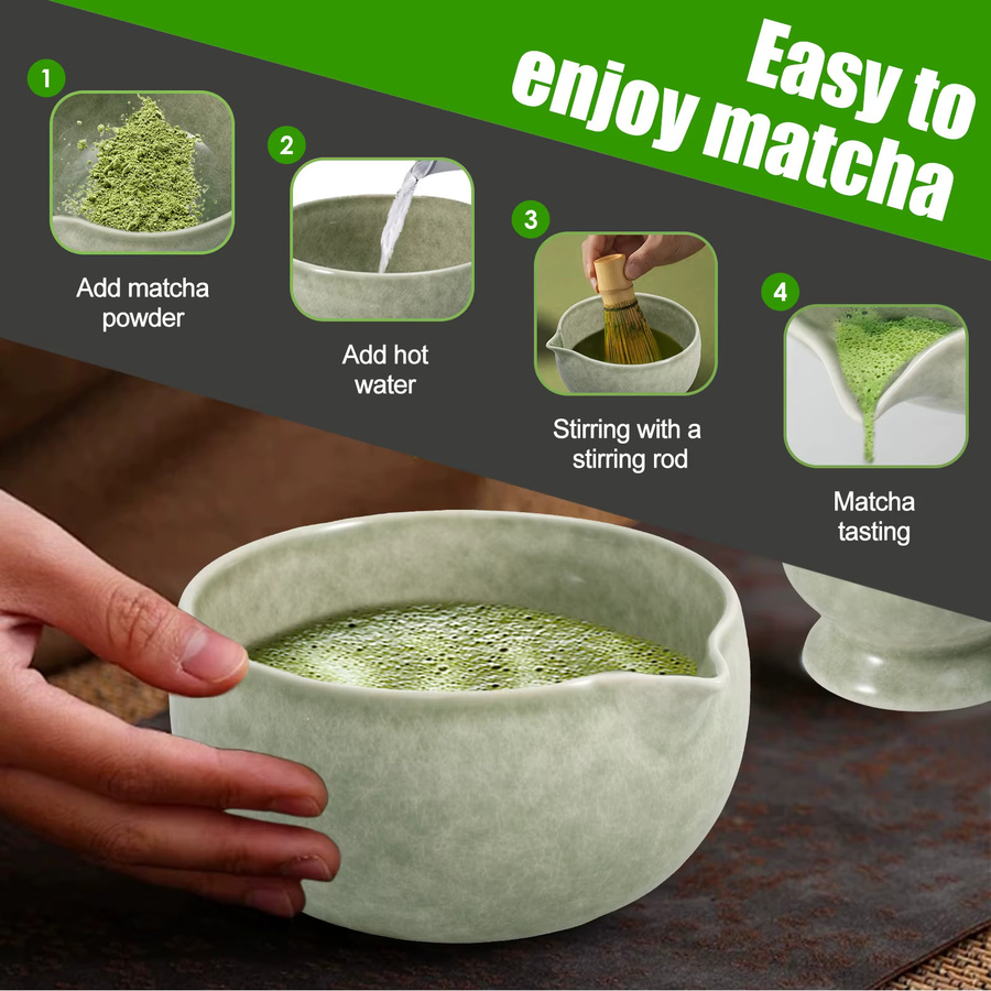 Willstar Matcha-Tee-Set aus Keramik mit Schüssel, Schneebesen und Ständer in Grün - Bild 2