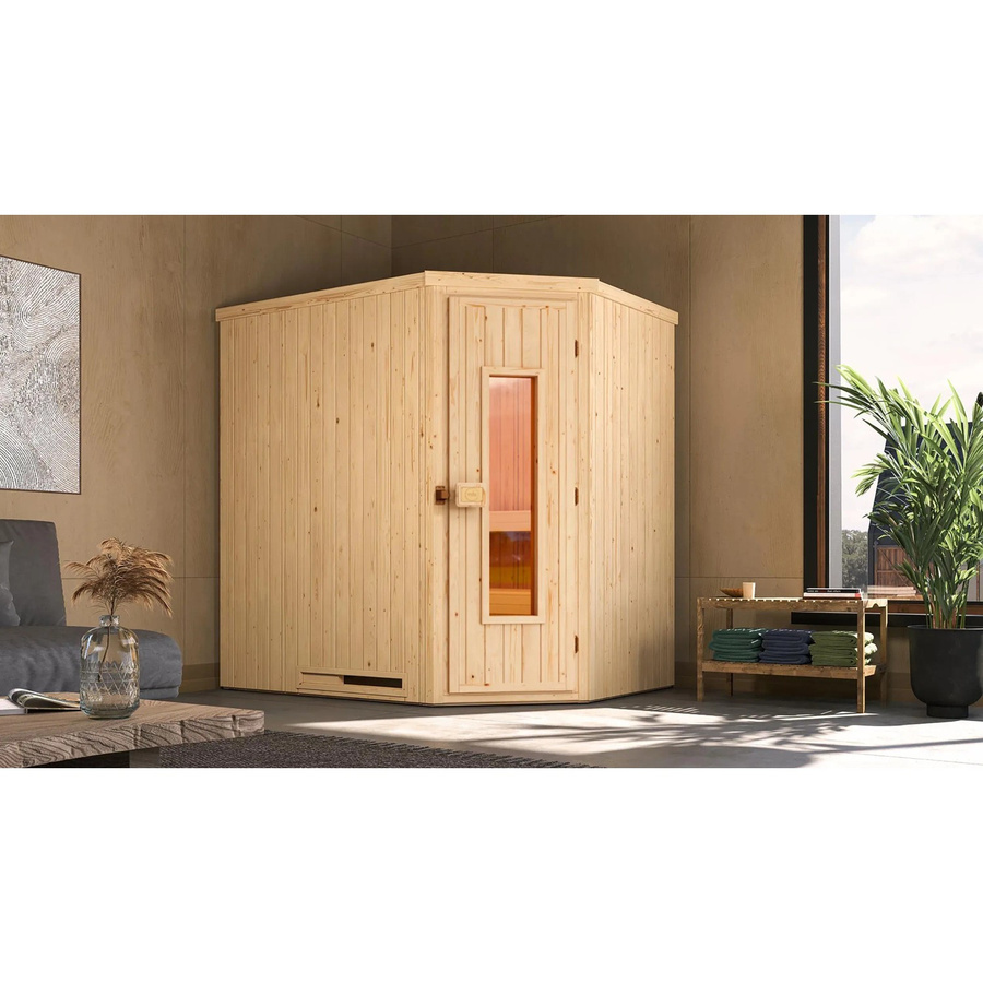 WEKA Ecksauna Varberg 1 in Braun mit 5,4 kW Ofen und externer Steuerung für 6 Personen - Bild 2