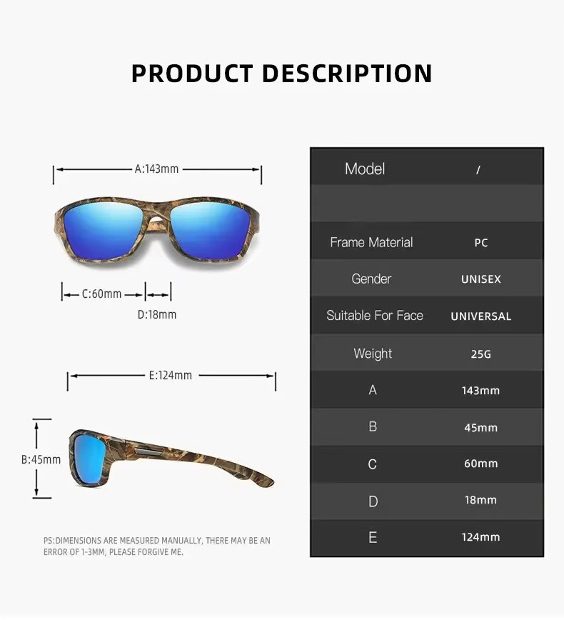 Sportsonnenbrille mit Kette, Tarnmuster, Vollrand, Kunststoff, Unisex, Multicolour - Bild 3