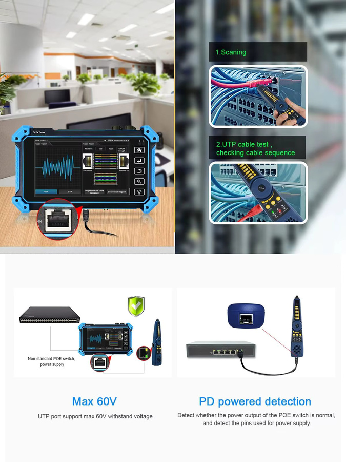 WANGLU IPC-5200C Plus IP-Kameratester 8K mit 8MP AHD TVI CVI SDI VGA HD-Eingang in Blau - Bild 6