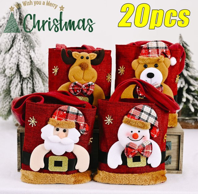 Weihnachten Geschenkbeutel für Kinder mit Schneemann und Bär Motiv in Rot - Bild 1