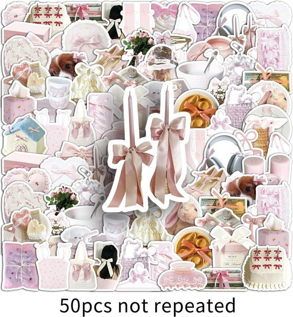 50 Stück INS-Aufkleber mit Schleife in Rosa-Weiß, wasserfeste ästhetische Dekoration für dein Tagebuch von YourLife Store - Bild 1