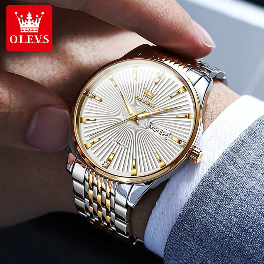 OLEVS Armbanduhr, Edelstahl, Gold, Diamant, Zirkonia, Herren - Bild 3