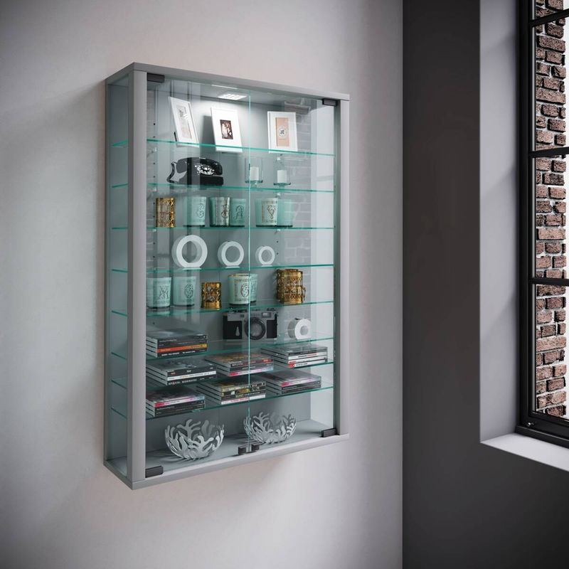 Wandvitrine VCM Vitrosa Mini in Silber mit LED-Beleuchtung, Glas und Holz, B/H/T: 59 x 91 x 19 cm - Bild 4