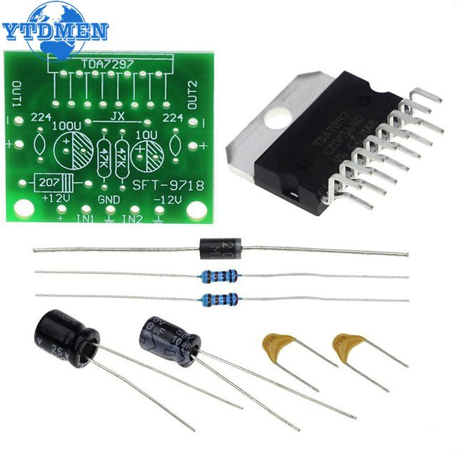 YTDMEN TDA7297 Power Verstärker Board DIY Kit, Dual-Kanal 15W + 15W, DC 12V, Grün - Bild 1