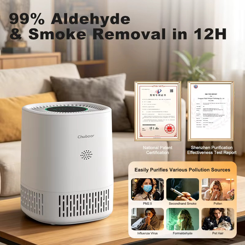 Tragbarer Luftreiniger von Chuboor mit H13 HEPA-Filter zur Entfernung von PM2.5, Gerüchen und Haaren, ideal für Pollenallergiker, in Schwarz oder Weiß - Bild 2