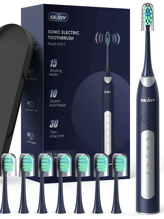 Sejoy Sonic elektrische Zahnbürste für Erwachsene, Unisex, 10 Ersatzköpfe - Bild 1