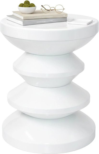 Relaxdays Beistelltisch aus Eisen in Weiß Hochglanz mit Zickzack-Design, B: 46 cm, T: 35 cm, H: 25 cm - Bild 1