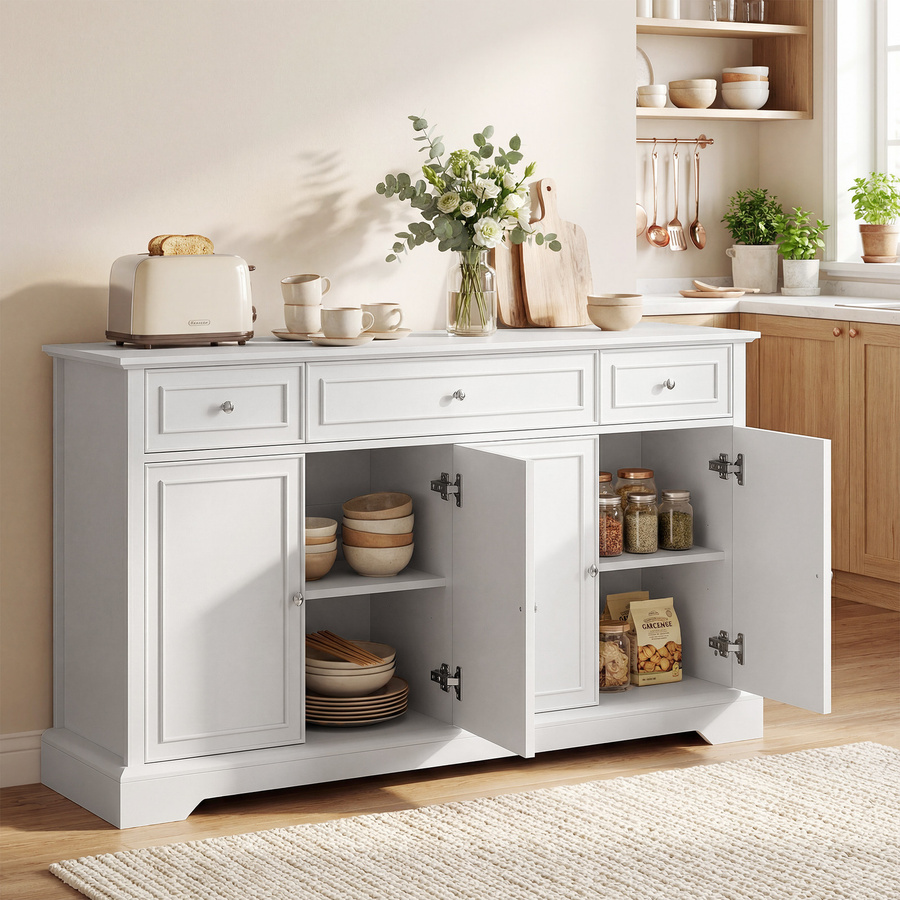 HOMCOM Wohnzimmer-Buffet in Weiß mit 3 Schubladen und 4 Soft-Close-Türen, modernes Aufbewahrungsmöbel für Esszimmer und Küche, B/T/H: 136 x 38 x 80 cm - Bild 2