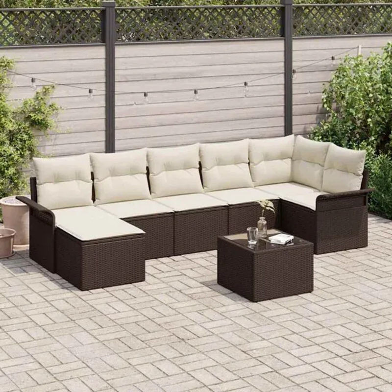 vidaXL Garten-Sofa-Set aus Poly-Rattan mit 8-teiligem Zubehör und integriertem Stauraum in Braun und Beige - Bild 1