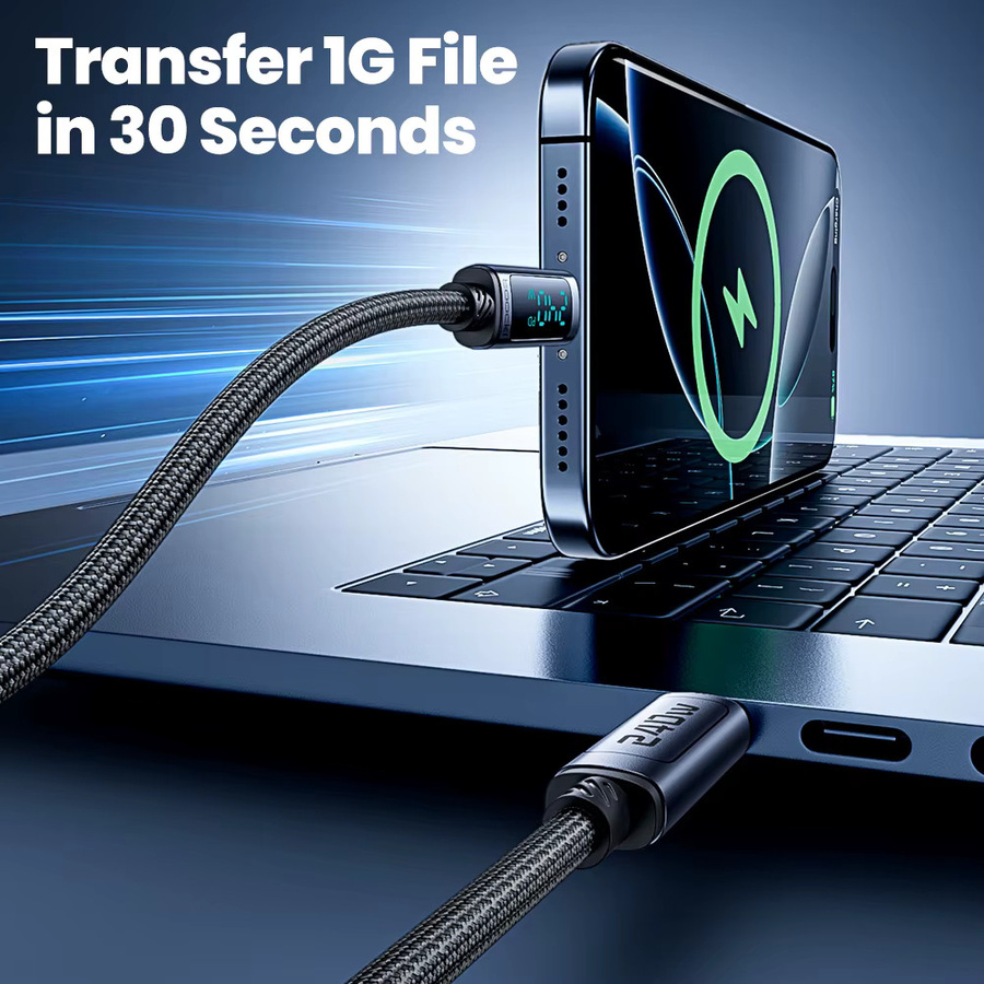 Toocki USB-C auf USB-C Schnellladekabel mit Display 240W PD3.1 für iPhone 15 16 17 Samsung S24 und Macbook in Schwarz oder Weiß - Bild 2