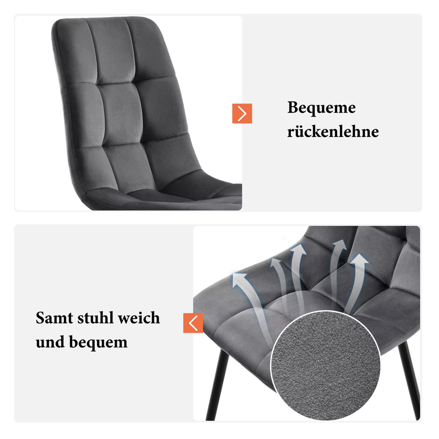 Anajqaqia 4er-Set Esszimmerstühle aus grünem Samt mit Rückenlehne und Metallbeinen - Bild 6